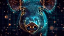  A Close Up Of A Pig's Face With A Lot Of Dots On It's Face And In The Background It's Image Is Blue And Orange.