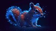  a digital painting of a squirrel with blue and red lights on it's face and tail, standing in front of a dark background with a pattern of stars.