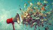 © Татьяна Креминская - loud budgeting trendy concept. A large, colorful megaphone or sound amplifier from which various currencies. The visuals symbolize the open and dynamic discussion and management of finances.