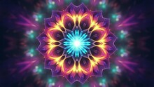 Glowing Multicolor Mandala With An Abstract Peaceful Kaleidoscopic Pattern.