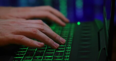 Wall Mural - close up of hands typing code on a laptop keyboard - codes and program software. hacking or programm