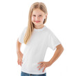 © Ievgen Skrypko - Beautiful smilling little girl posing in a white blank t-shirt isolated on a white background
