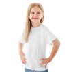 © Ievgen Skrypko - Beautiful little girl posing in a white blank t-shirt isolated on a white background