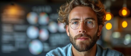 A young man looking on planning board carefully, a presentation in meeting in office, plan and startup creative concept,generative ai