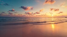 Luxury Honeymoon Shoreline. Solitude Wallpaper With Peaceful Sunrise Beach.