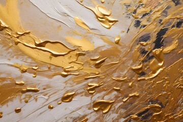 Wall Mural - Closeup of abstract gold and white texture background painting. Oil, acrylic brushstroke, pallet knife paint on canvas. Contemporary art painting.