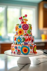 Two tier bright and colorful kid’s cake