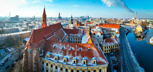 Aerial view of Wroclaw in winter, Poland