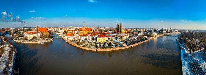 Wall Mural - Aerial view of Wroclaw in winter, Poland