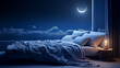 © Ирина Батюк - Sleep day, asleep and health problems, insomnia, soft bed time night lazy pillow comfort room, relax melatonin, woman man girl boy, moon star, banner copy space greeting card background.