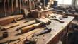 Carpenter Implements on Wooden Desk