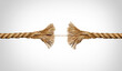 © freshidea - Broken Rope stretched with force and stressed to a breaking point as a fragility metaphor of a thin connection under pressure and weakness or anxiety as a rupture breaking apart as strength or vulnera