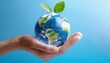 © adobedesigner - Concept of Sustainable development, eco friendly with hand and planet Earth globe.