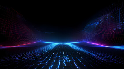 Futuristic technology background of digital glowing waves and network system