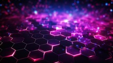 Wallpaper, Abstract Background, Purple Hexagon Shaped Background, In The Style Of Neon-lit Urban, Dark Pink And Black