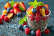 Chia seed pudding with berries, a high-fiber and omega-3 rich breakfast or dessert. Concept of superfoods and nutrient-packed meals. Generative Ai.