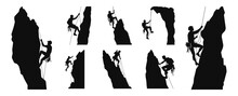 People Man Woman Rock Climbing Vector Silhouette Of Indoor Outdoor Free Climbers Collection	