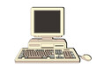 © NADEZHDA - Retro computer with screen and keyboard. Computer 80-90s. Front faced. Cartoon style. Linear retro style