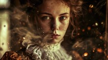 A Regal Victorian Lady With A Stern Expression, Framed By Wisps Of Antique Sparks That Add A Touch Of Magic To The Portrait.