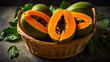 Delicious appetizing fresh cut papaya fruit