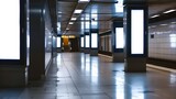 Fototapeta Mapy - Blank black billboards in empty subway hall, mock up : Generative AI
