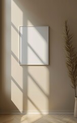 Aufkleber - single picture of frame mockup poster hanging on the beige wall in the midlle of the corridor in the minimalist interior : Generative AI