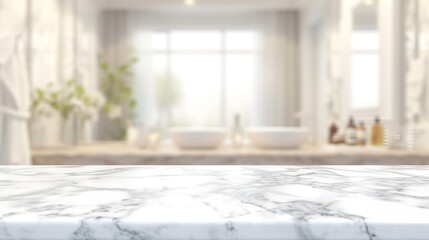 Leinwandbilder - Blurred bathroom background and Marble counter table top can be used mock up for montage products display or design layout : Generative AI