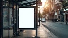Blank White Mockup Of Bus Stop Vertical Billboard In Empty Street : Generative AI