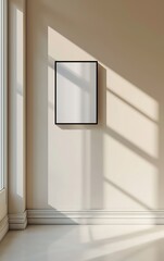 Aufkleber - single picture of frame mockup poster hanging on the beige wall in the midlle of the corridor in the minimalist interior : Generative AI
