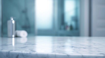 Wall Mural - Empty marble table top with blurred bathroom interior background : Generative AI