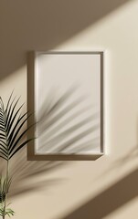 Aufkleber - single picture of frame mockup poster hanging on the beige wall in the midlle of the corridor in the minimalist interior : Generative AI