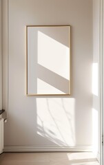 Aufkleber - single picture of frame mockup poster hanging on the beige wall in the midlle of the corridor in the minimalist interior : Generative AI