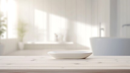 Leinwandbilder - Empty tabletop for product display with blurred bathroom interior background : Generative AI