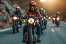 A Group Of Bikers On A Road Trip With Vintage Motorcycles, Celebrating The History And Culture Of Motorcycling. Concept Of Travel And Exploration With A Retro Spirit. Generative Ai.