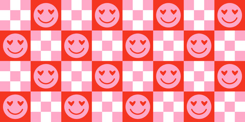 Wall Mural - funny happy face in love colorful cartoon seamless pattern. retro pink smile icon background texture