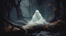 Create A Digital Art Piece Featuring A White Ghost In The Woods Ai Generated Art