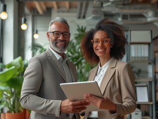 Two business people holding a digital tablet