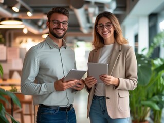 Two business people holding a digital tablet