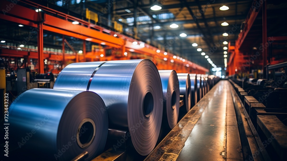 Massive rolls of galvanized sheet steel coils stored in a spacious ...