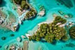 Top view aerial Drone shot of crystal clear rapids of Soca river in Slovenia