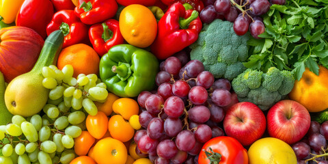 Fresh fruit and vegetable medley, a vibrant health background featuring an assortment of fresh fruits and vegetables arranged in a colorful and nutritious display.