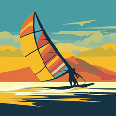 Wall Mural - Wind Surfing. In the style of a flat minimalist colors SVG vector