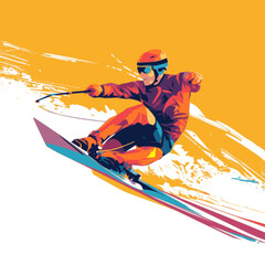Wall Mural - Water Skiing. In the style of a flat minimalist colors SVG vector