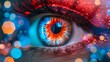 © Andrei - Futuristic robot eye technology with digital iris in blue and orange colors, sparkling