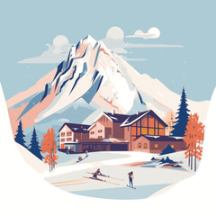 Wall Mural - Ski Resort. In the style of a flat minimalist colors SVG vector