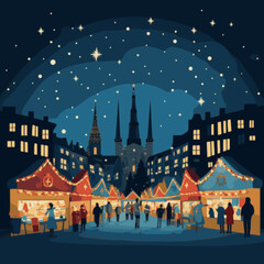 Wall Mural - Christmas Market. In the style of a flat minimalist colors SVG vector