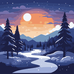 Wall Mural - Winter Wonderland. In the style of a flat minimalist colors SVG vector