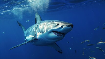 Wall Mural - Great White Shark Underwater Photo in Open Water