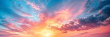 Real Majestic Sunrise Sundown Sky Background With Gentle Colorful Clouds