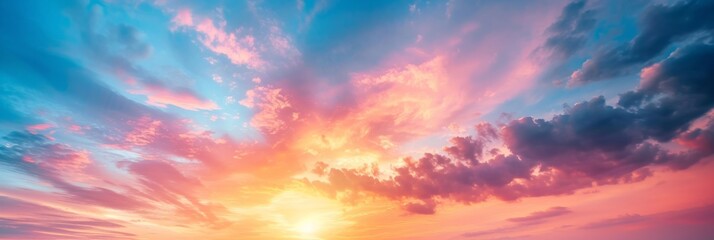 Wall Mural - Real majestic sunrise sundown sky background with gentle colorful clouds